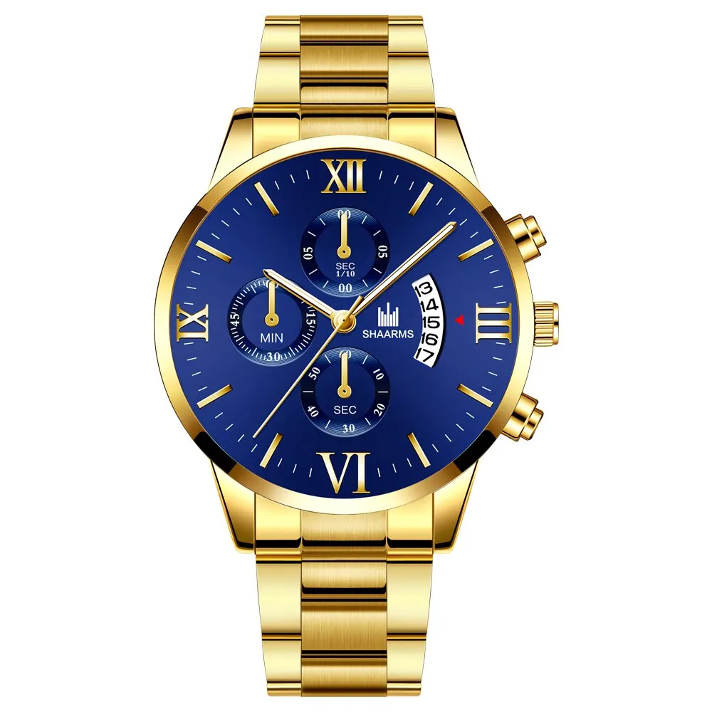 Quartz Watch Men's Fashion Business Stainless Steel Belt Three Eye Six Pin Calendar