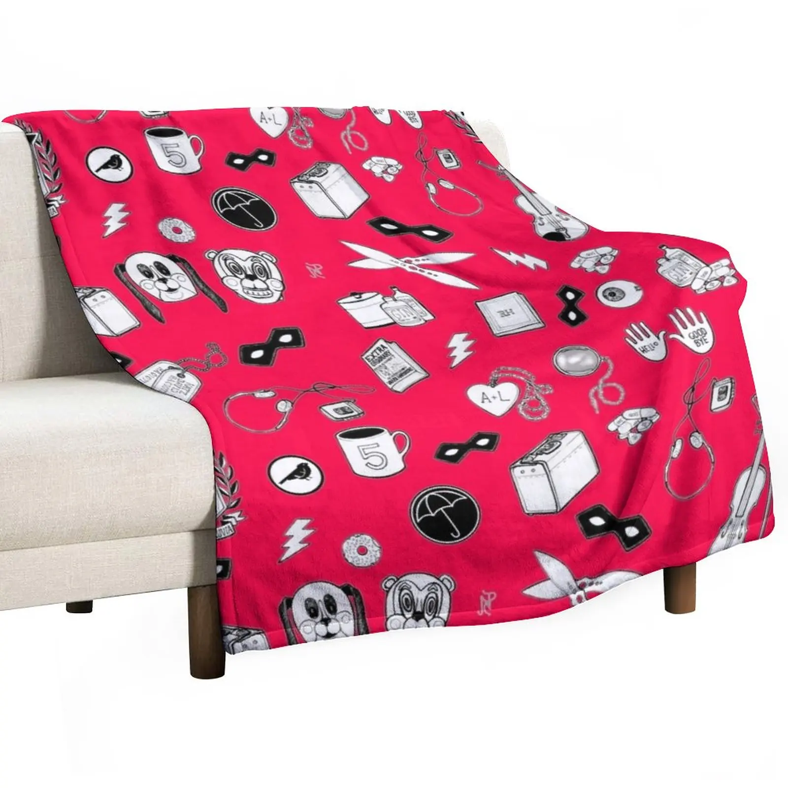

The Umbrella Academy Pattern - coral red Throw Blanket Plaid on the sofa Quilt Blanket