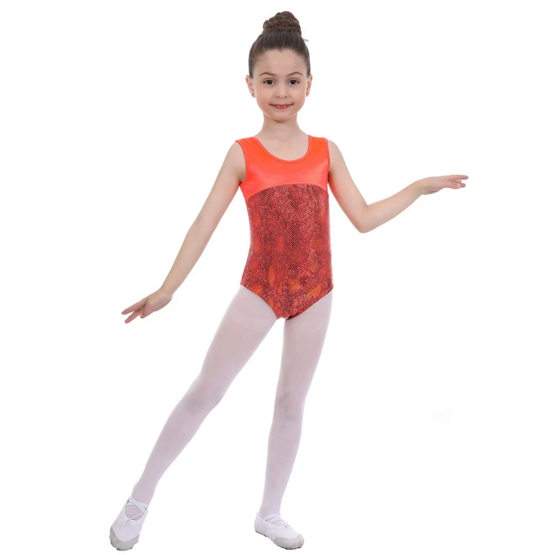 3-12 Yesr Leotards Girls Dress Dance Clothes Fashionable Bronzing Splicing Gymnastic Exercise Bodysuit