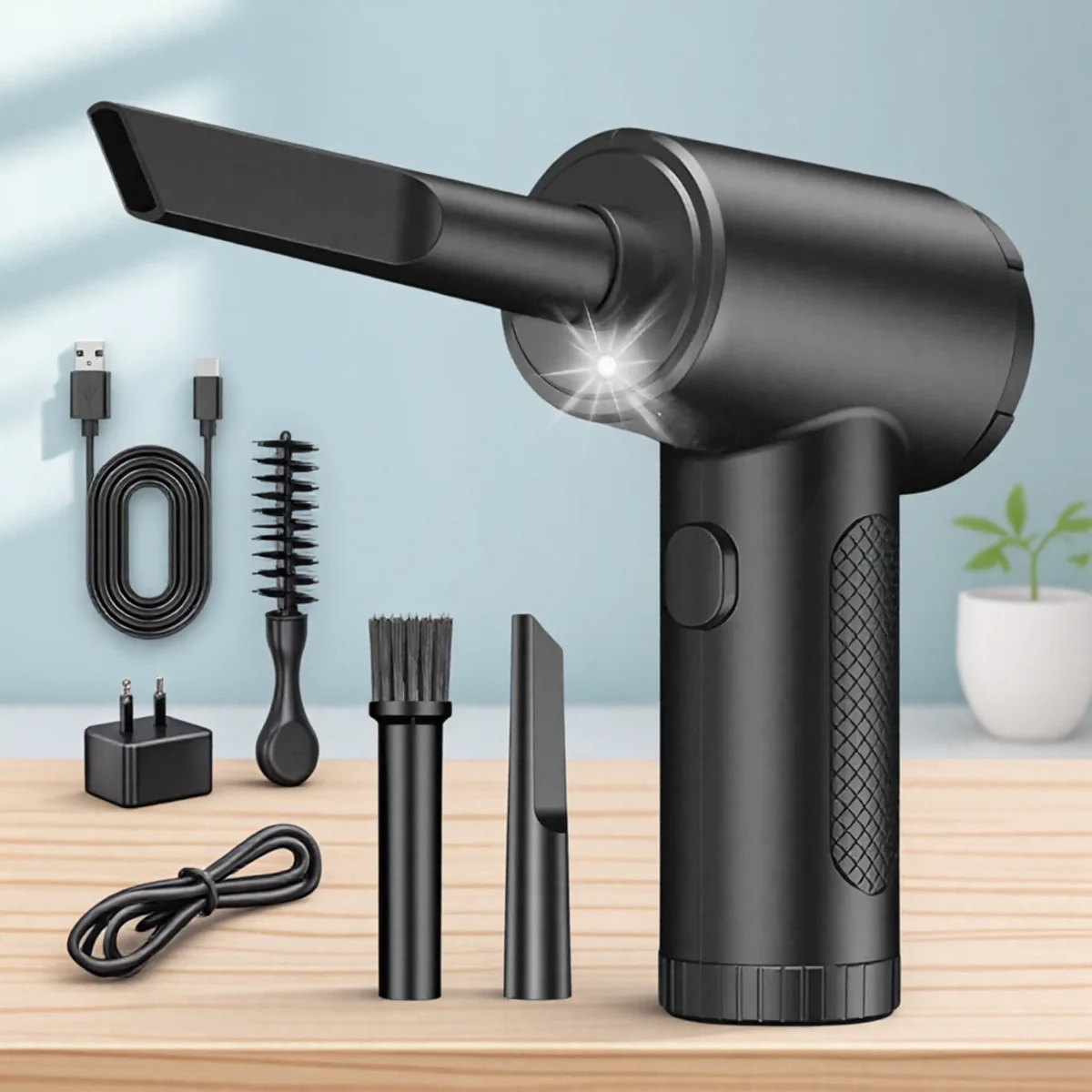 6000mAh Rechargeable Compressed Air Duster Electric Air Blower with LED Light 3 Gear Speed Up to 51000RPM