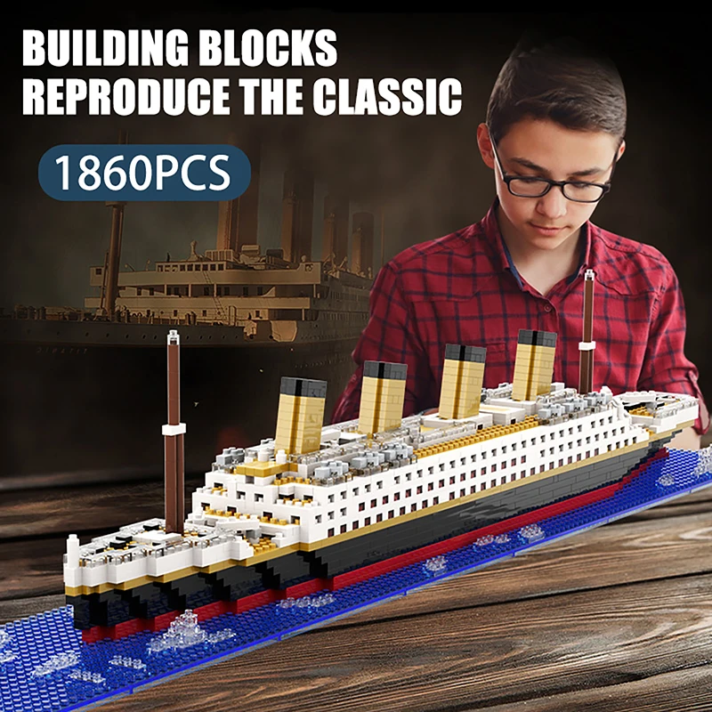 

Titanic Model City Cruise Ship Micro Building Blocks DIY Movie 3D Mini Creativity Ocean Liner Bricks Toys For Children