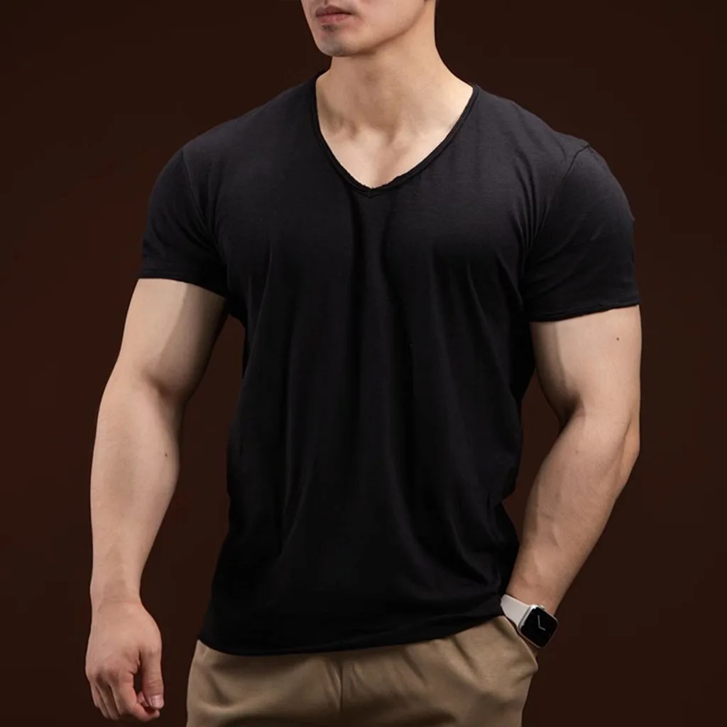 V-neck Men's Cotton Fitness T-shirt - Image 3