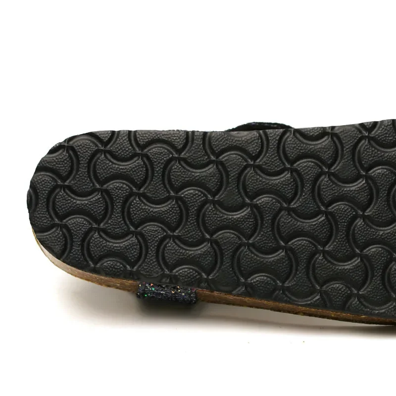 2023 new summer wome Slippers Beach Audult Cork Sandals Bling Sequins for Family Shoes  Barefoot Flats Girls Slipper