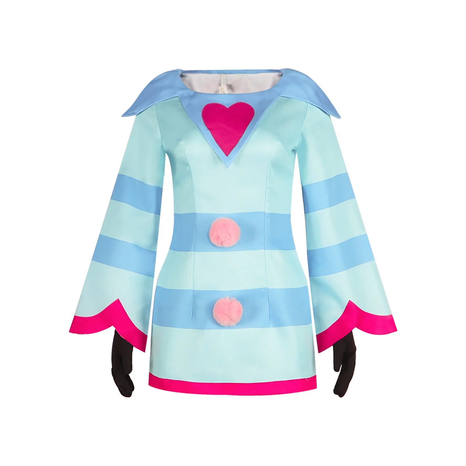

Anime Hazbin Fizzarolli Cosplay Halloween Costume for Women Blue Striated A Line Mini Dress Daily Outfits with Stocking Gloves