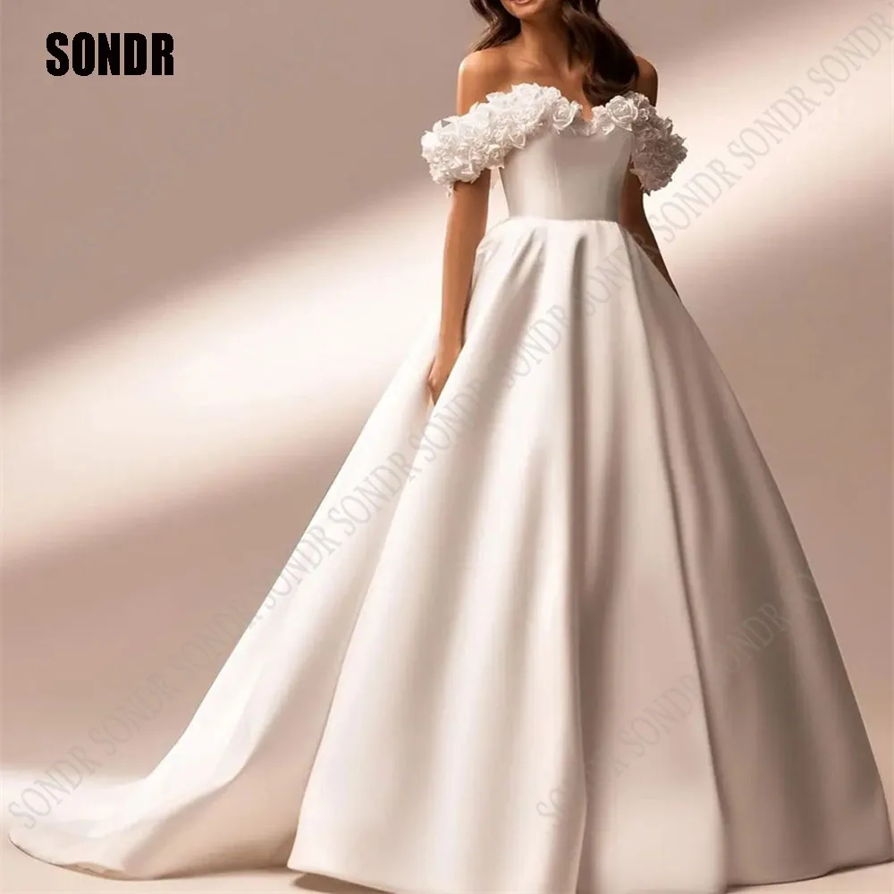 

SONDR Off The Shoulder Flowers Wedding Dresses Sweetheart Women Court Train A Line Robe De Soirée De Mariage Bridal Gown 2024