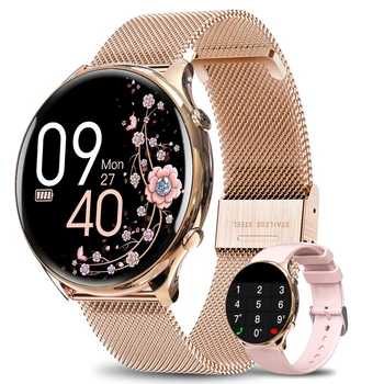 2024 NFC 스마트 워치 기능 HD 통화 120 + 스포츠 모드, 심박수 혈압 스마트 워치 여성용 선물, 안드로이드 ios