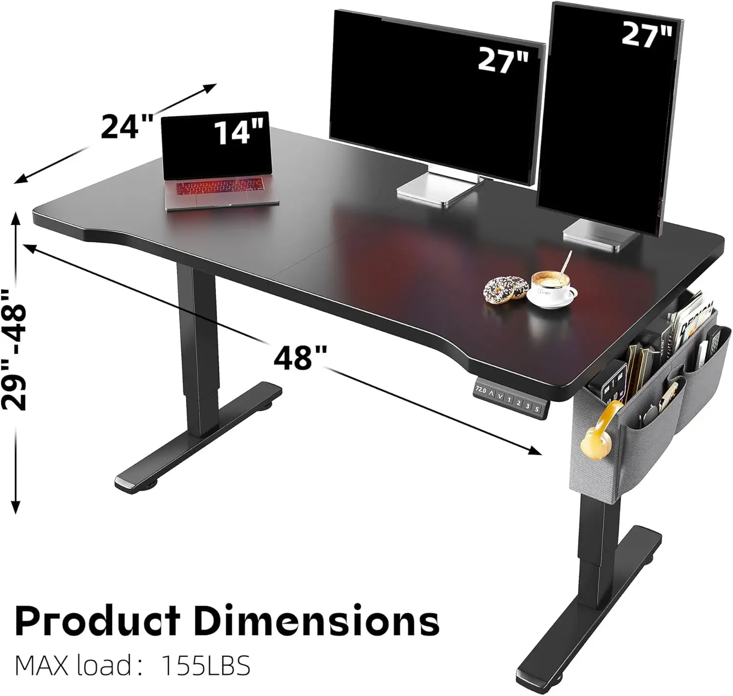 Electric Gaming Standing Desk with LED Lights,48 x 24 Inch Height Adjustable Computer Desk with 3 Memory Preset
