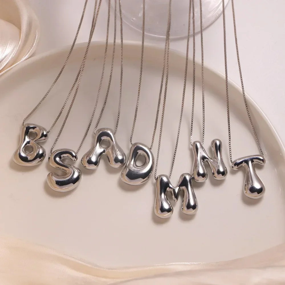 Stainless Steel Balloon Alphabet Letter Necklace for Women Girls Thick Bubble Initial Necklaces Birthday Gifts 2025 New Jewelry