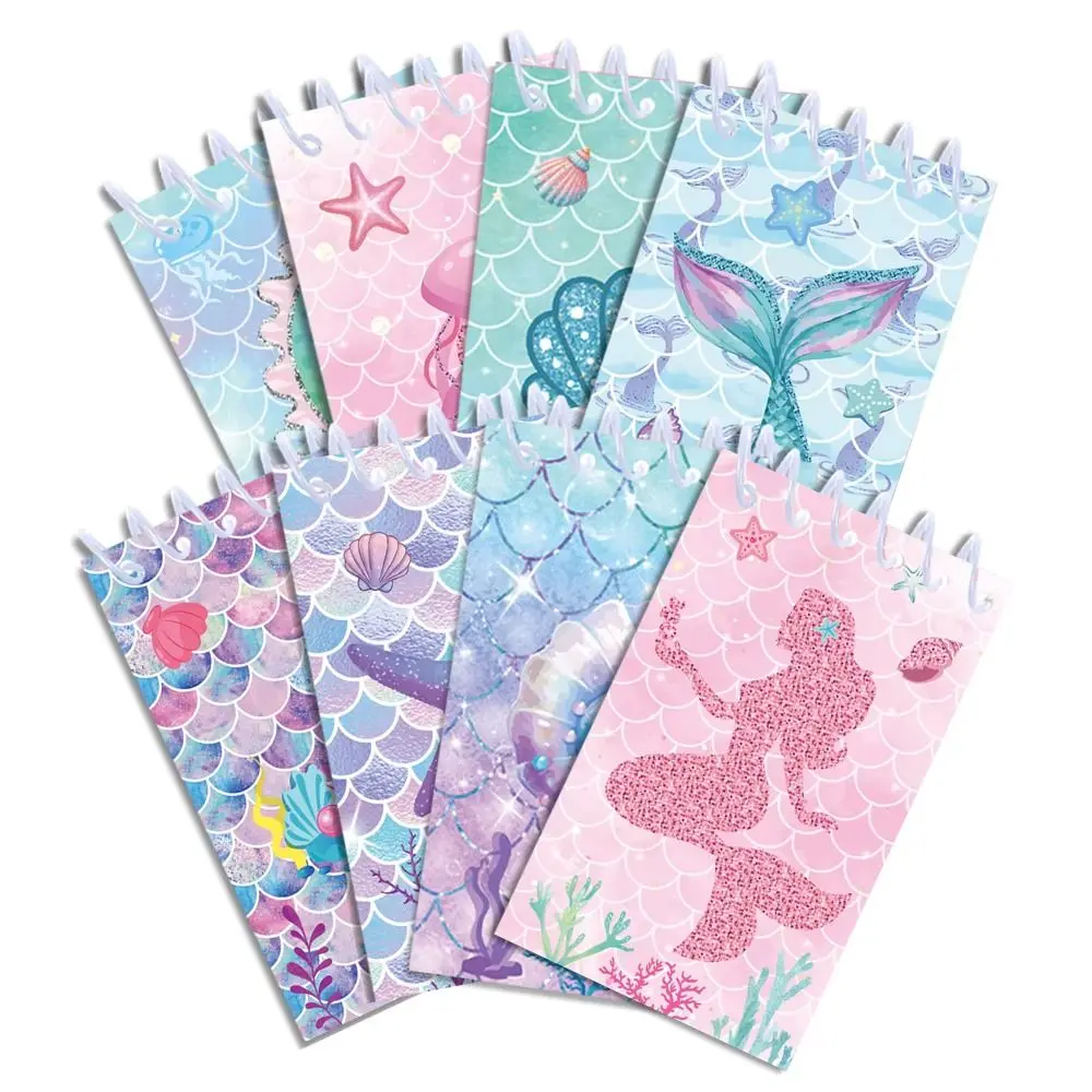 8pcs 2025 인어 테마 포켓 노트 편지지 미니 메모 패드 Tearable 휴대용 코일 소책자