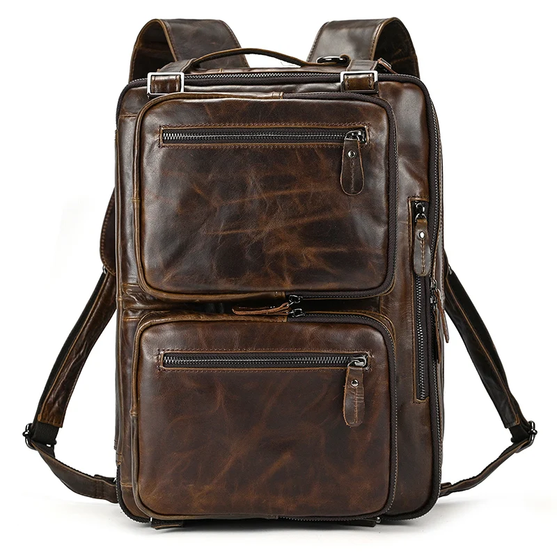 High Quality Leather Backpack Double Zipper Cowhide Backpacks Brief Case Travel Office Dual Use Shoulder Bags Pure Leather - Sf62a068a81b64bbf9c9361327ede177bw 