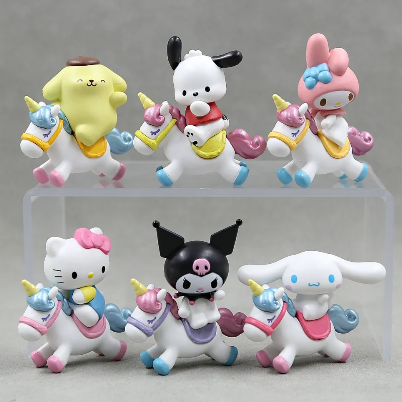 

6pcs Sanrio Anime Figure Hello Kitty Kuromi Cinnamoroll Pompom Purin BadBadtz-maru My Melody Desktop Ornaments Toy