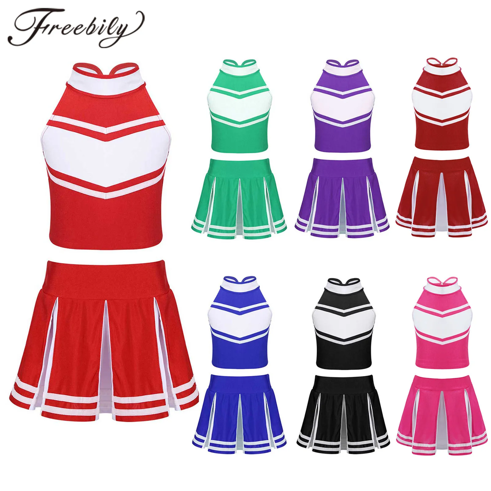 Cheerleading Costume for Kids Tops with Pleated Skirt Set for School Stage Performance Cheerlead Uniforms Outfit for Girls