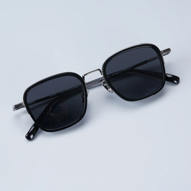 Hand-made High Quality Titanium Sunglasses for Men Classical Vintage Retro Style Polarized Square Solar