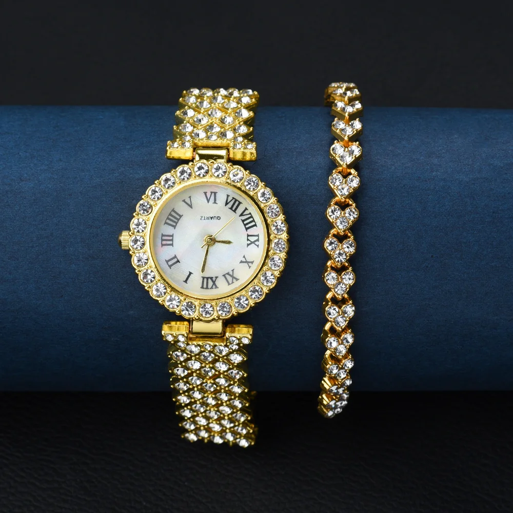 RORIOS Elegante Orologio da donna, analogico, al quarzo, simulato, con diamanti e squisiti, da ragazza, in acciaio inox, da donna, oro rosa, Bracciale