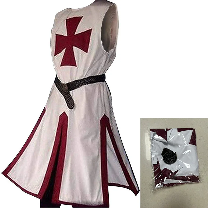 thumbnail image 1 of Túnica de caballero templario medieval cruzado para hombre, disfraz de Halloween renacentista, capa de guerrero de la peste negra, top de cosplay S-3XL, 1 of 5