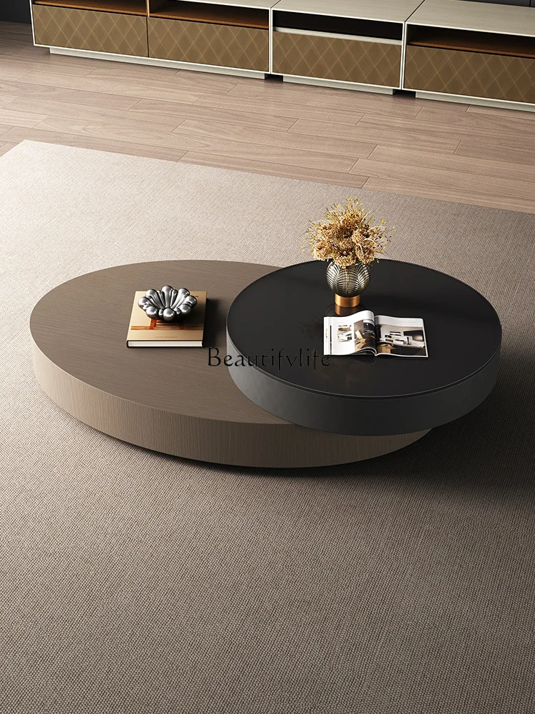 

Italian Minimalist Oval Rotating Coffee Table Modern Simple and Light Luxury Glass New Home