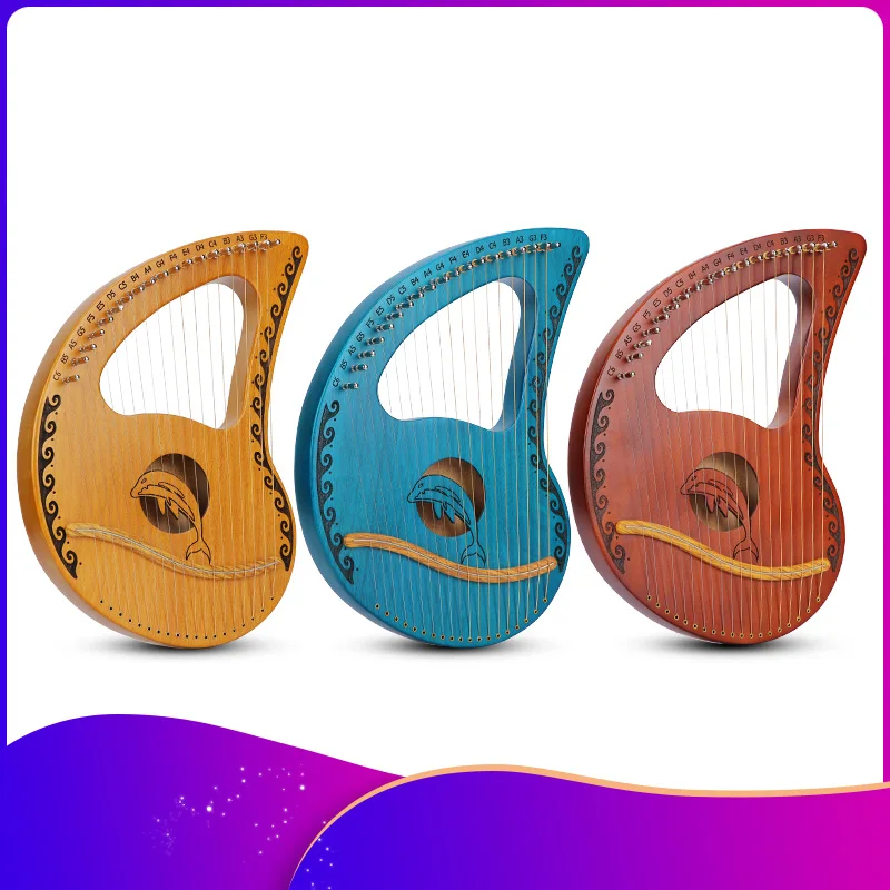 Portable Vintage Lyre Harp 19 Strings Ethnic Traditional Trumpet