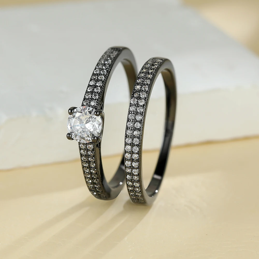Luxury Black Gold Zircon Bridal Ring Set