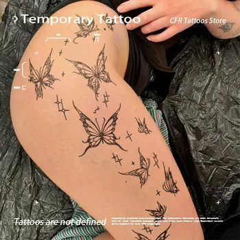 Adesivi per tatuaggi con succo di erbe a farfalla con inchiostro Gambe Tatto finto Tatuaggi temporanei sexy Regalo 2025 Adesivo per tatuaggi con carne Semi permanente