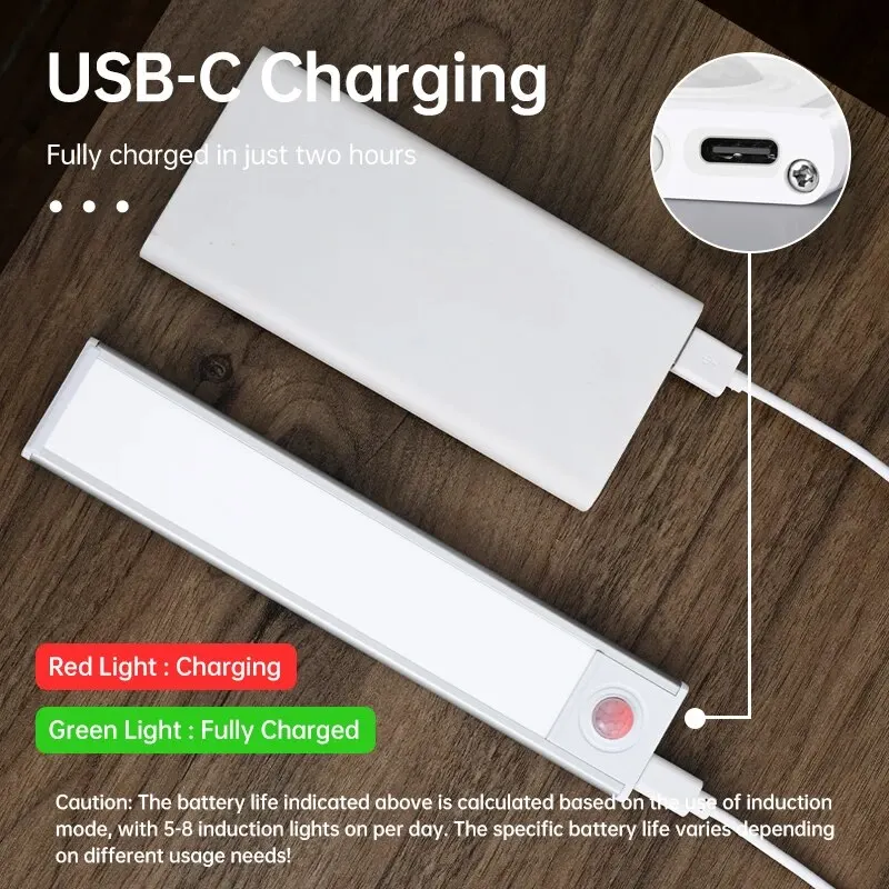 야간 조명 C 타입 USB 조명 모션 센서 LED 한 램프에서 세 가지 색상 주방용 캐비닛 침실 옷장 실내 조명