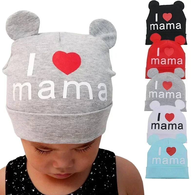 Baby Hat for Boys and Girls Spring Autumn Cute Ears Toddler Hat Infant Cap for Kids Love Papa Mama Print Baby Beanies 4