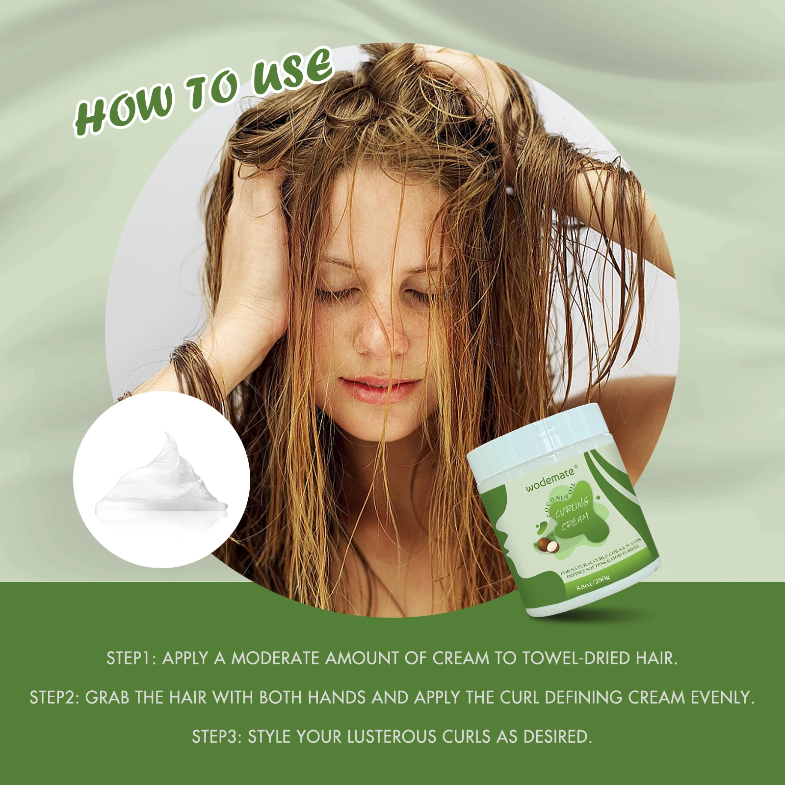 250ml Private Label Add Shine Private Label Coconut Scent Natural Ingredients Curling Cream for Natural Hair
