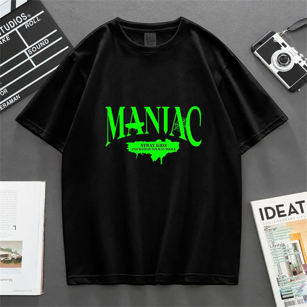 

Kpop 2023 New Stray Kids Atlanta MANIAC Man/Women Harajuku T-shirt Round Neck Short Sleeve Casual Unisex Streetwear COTTON Top