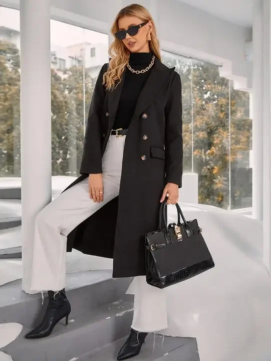 

Black Woolen Coat Women Mid Length 2022 Autumn and Winter New Loose Popular Double Sided Single Breasted Woolen Jacket Thick