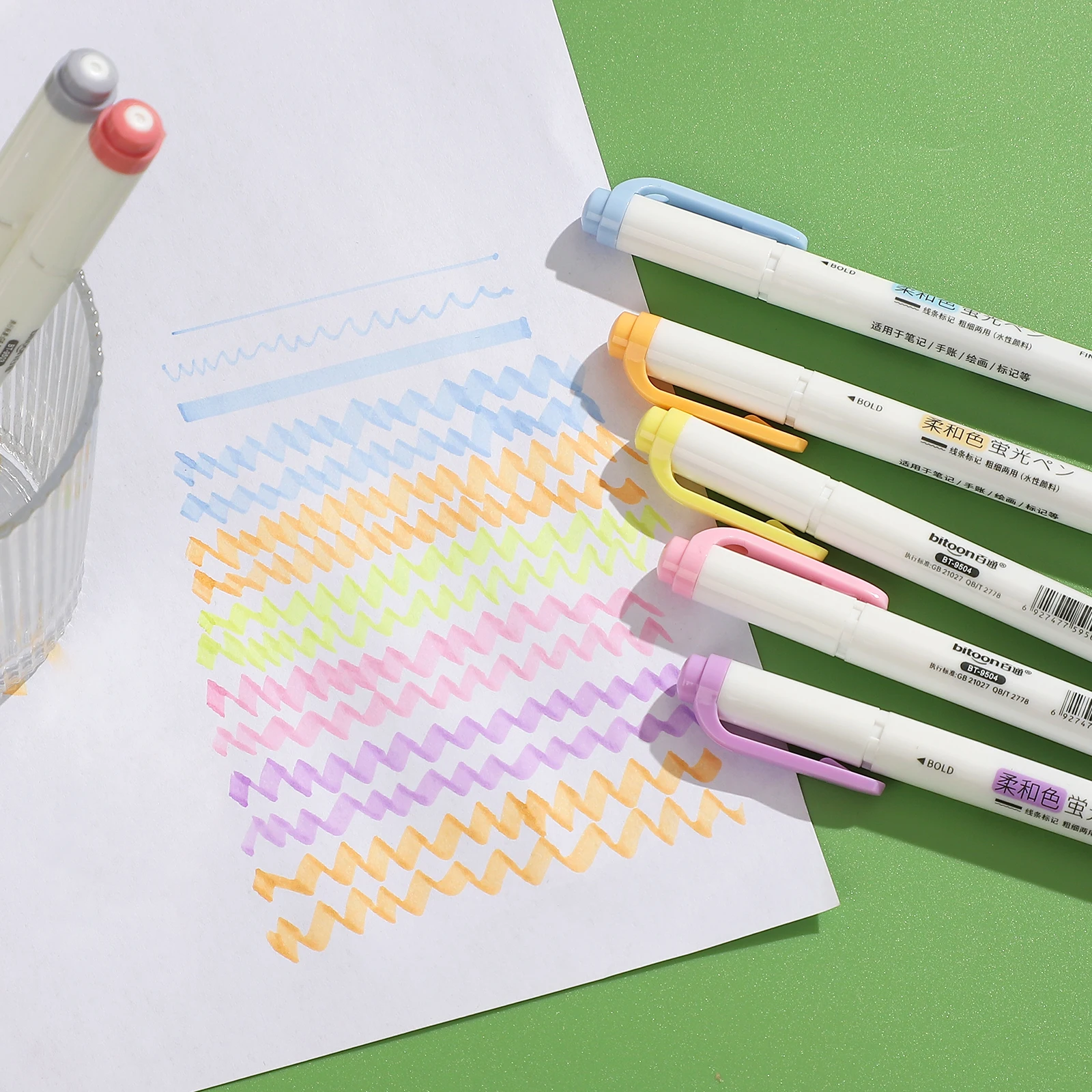 Highlighter Pen Marker Pen Highlighter Marker 5Pcs/set Double-ended Eye Protection Highlighter Set Bright Colors Drawing Printing Pen Creative DIY Student Supplies Stationery