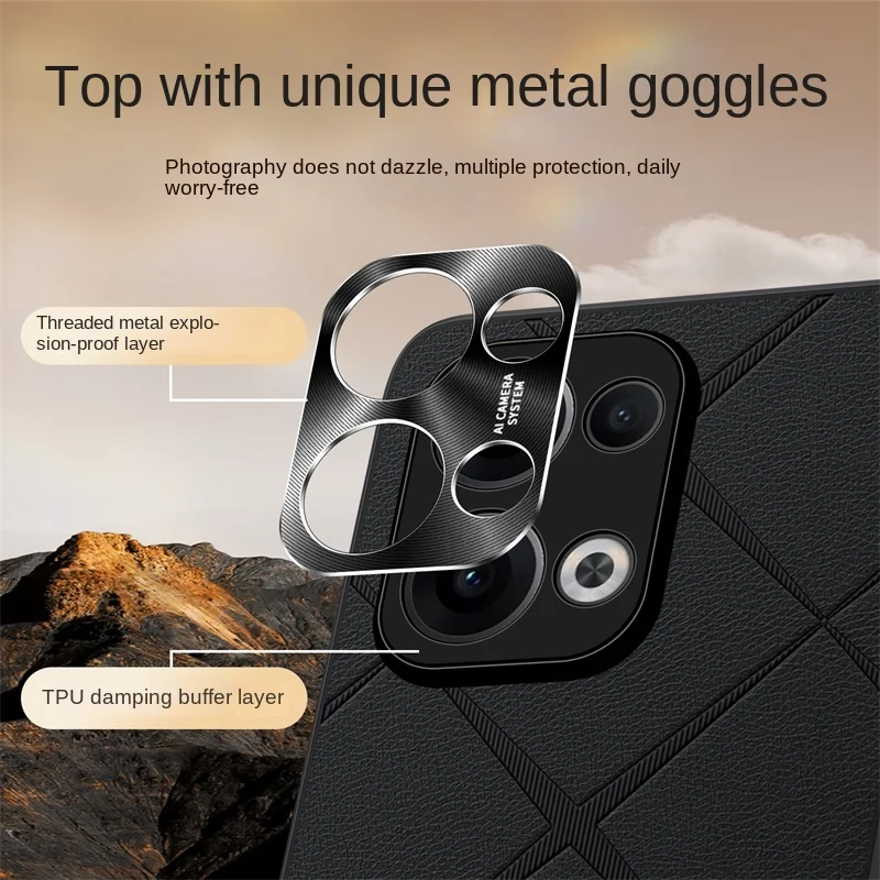 High-Luxury Vegan Leather Metal Lens Protection Anti-Drop Anti-Fingerprint Phone Case