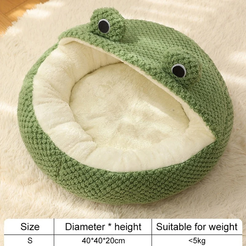 Neues Haustiernest Winter-Warmes Hundebett Katzen-Villa Plüsch-Haustiermatte Kleine Froschform Halbgeschlossenes Kätzchen-Welpen-Haus Haustierzubehör – Detail 5
