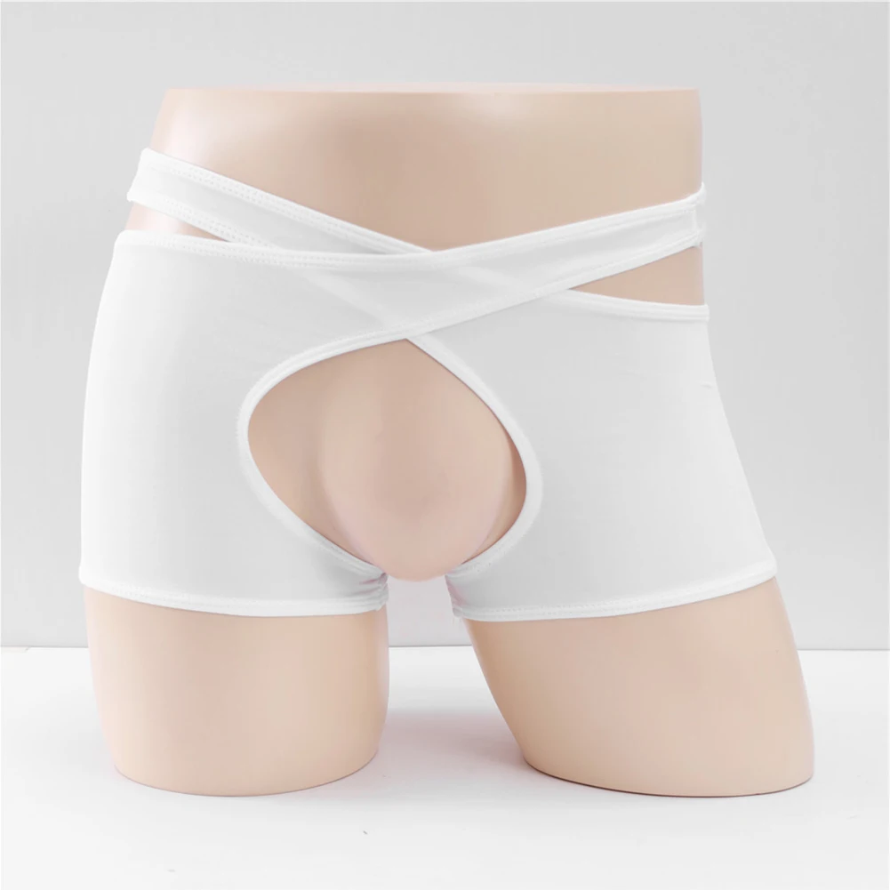 

Men Sexy Cross Bandage Crotchless Panties Cotton Blend Boxer Briefs Solid Color High Stretch Shorts Underpants Low Rise Briefs