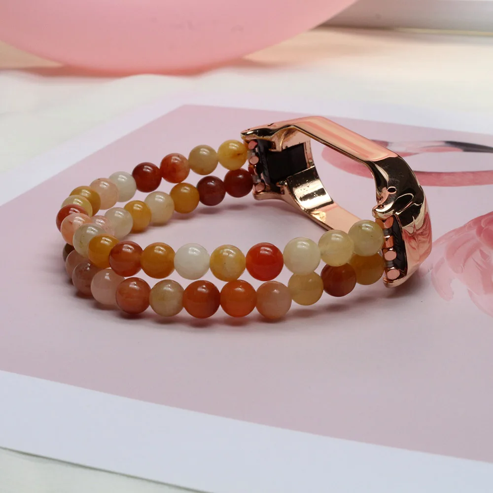 Elegant Beaded Elastic Smartwatch Bracelet – Stone Jewelry Wristband for Mi Band