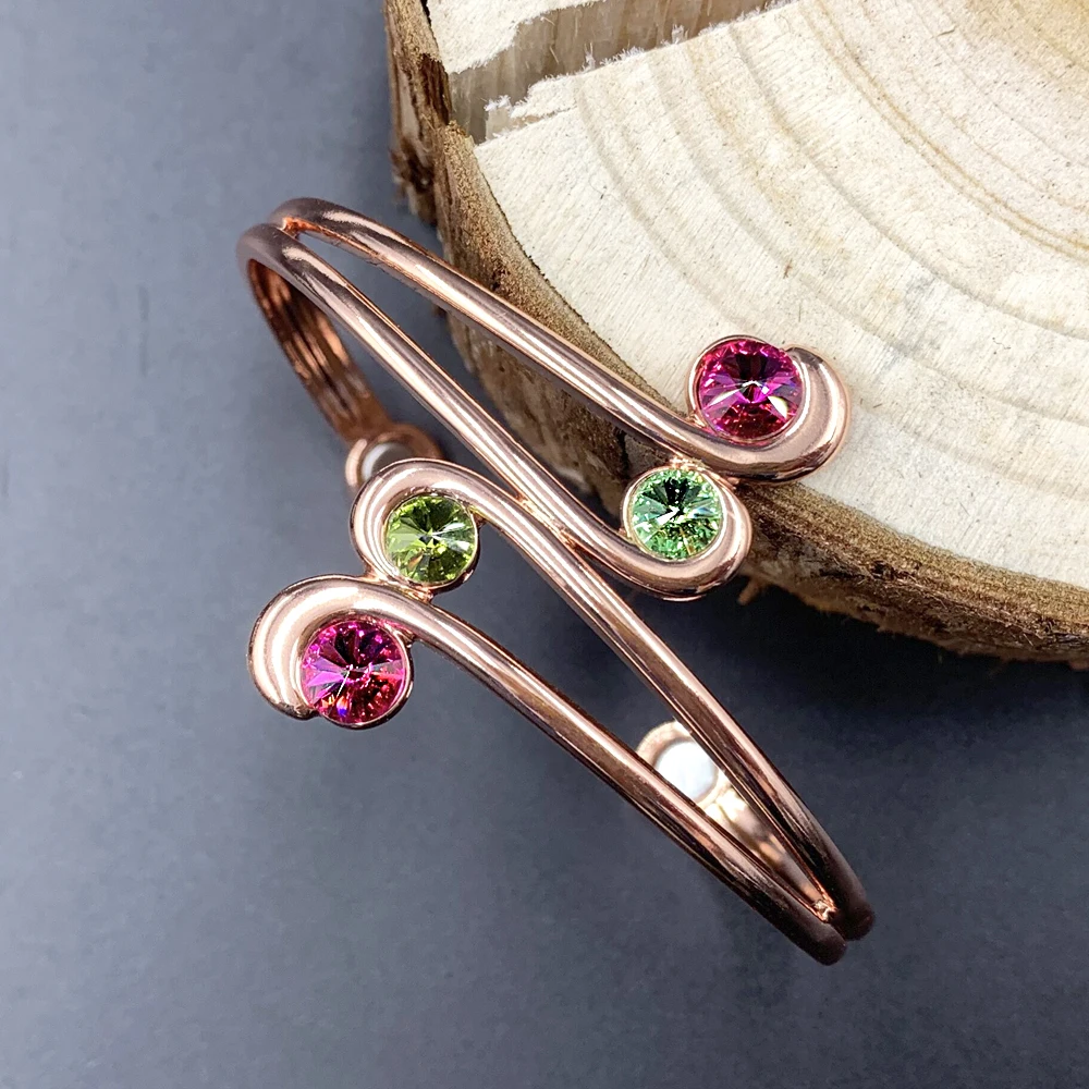 Pure Copper Bracelets Magnetic Therapy Irregular Zirconia Cuff Adjustable High Magnets Bangles Women