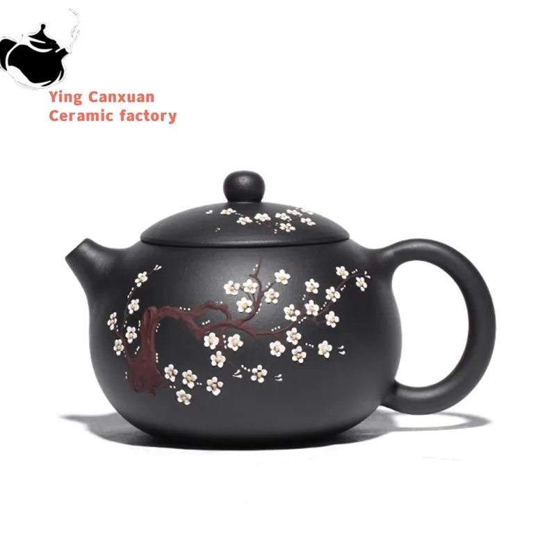 

400ml Classic Yixing Purple Clay Teapot Raw Ore Black Mud Xishi Tea Pot Zisha High Capacity Plum Bossom Tea Kettle Home Tea Set