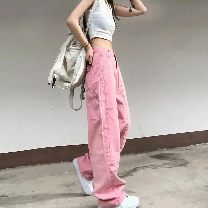 Y2K Baggy Pink Jeans Women Kawaii Korean Fashion Oversize Low Rise Wide Leg Denim Pants Streetwear Loose Trousers mom jeans