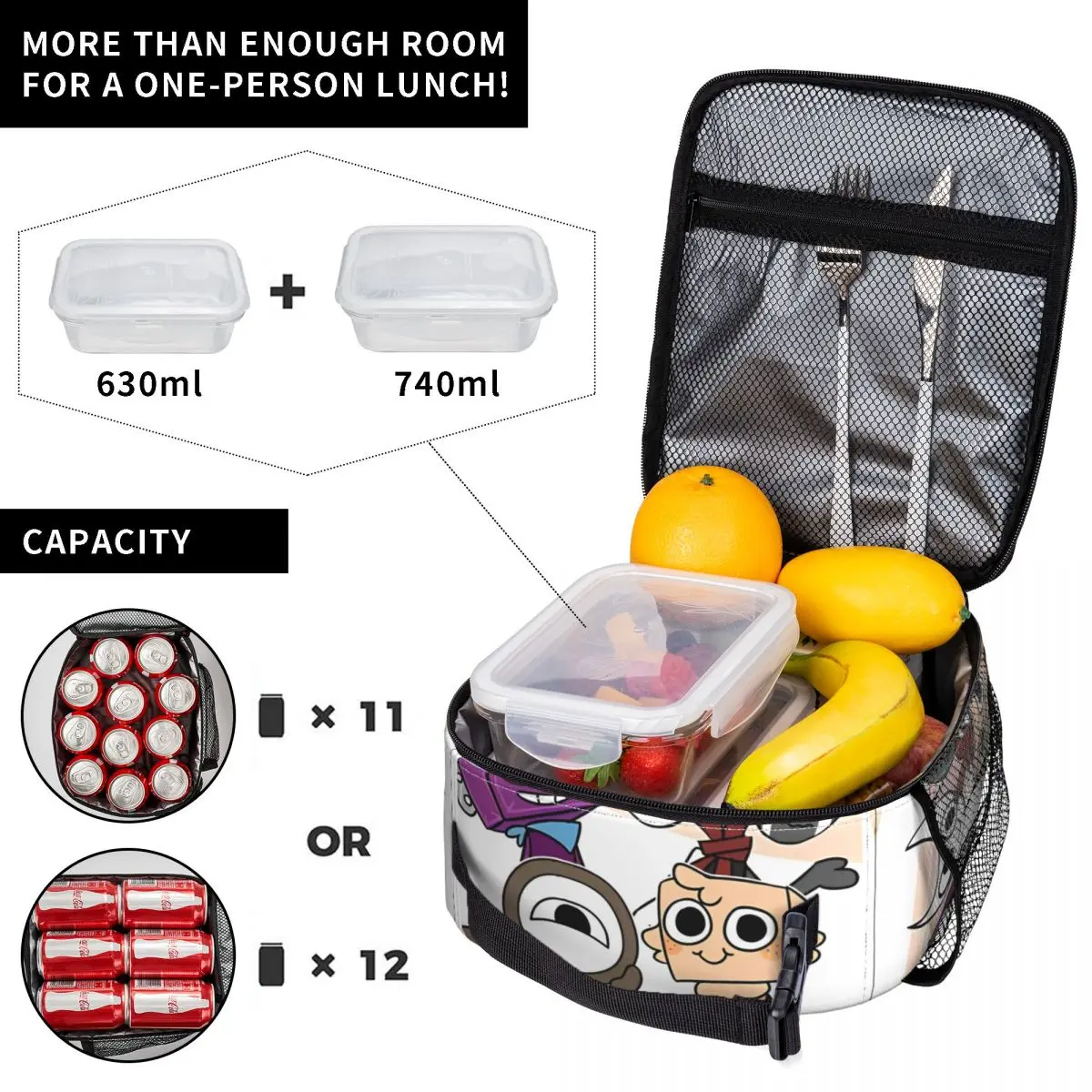 Dandy's World Two Face Insulated Lunch Bag Food Container Portable Thermal Cooler Lunch Boxes For Picnic