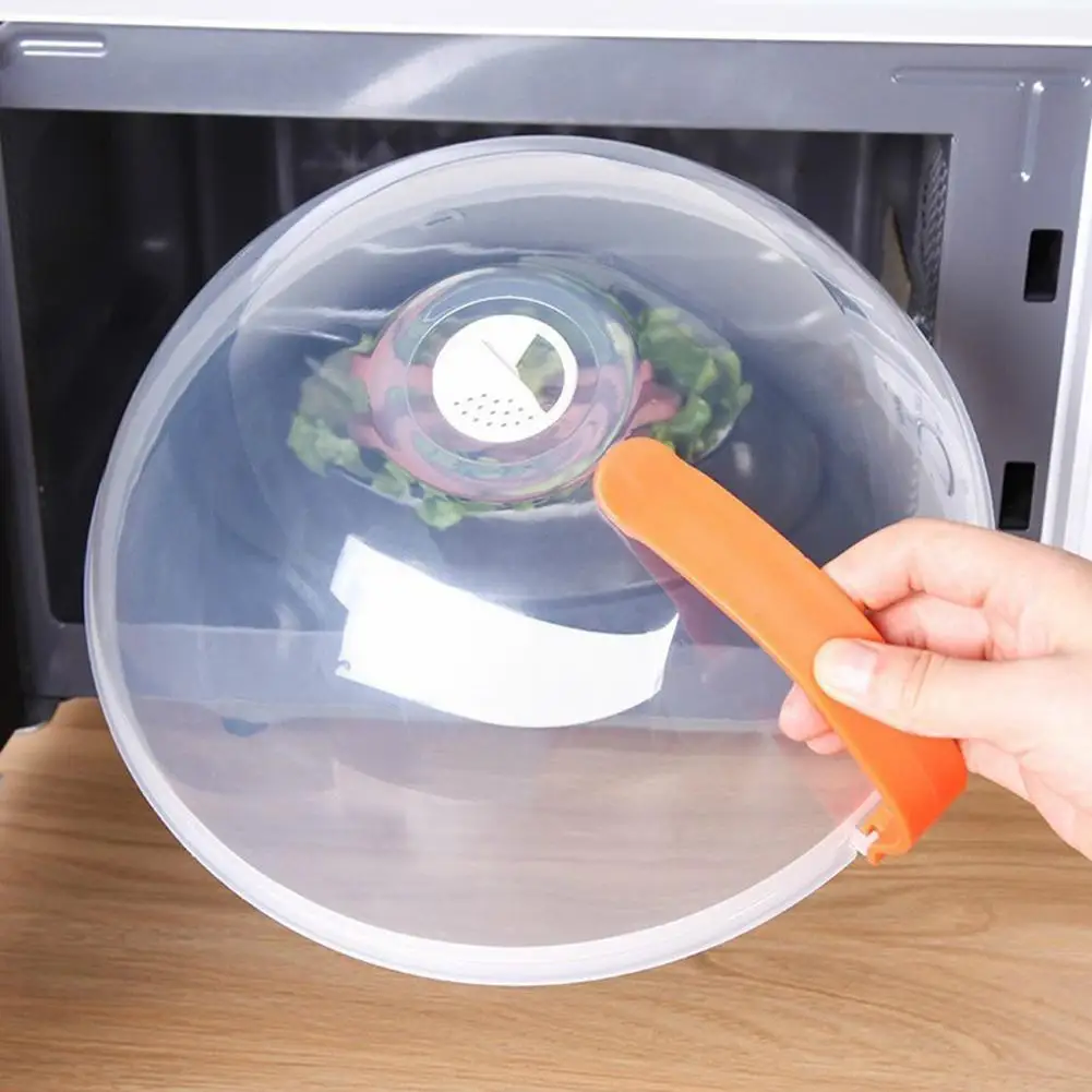 Microwave Splatter Cover 1Pcs Round Splash-proof Microwave Oven Food Cover Fresh-keeping Handle Refrigerator Cookware Part Cover Kitchen Access