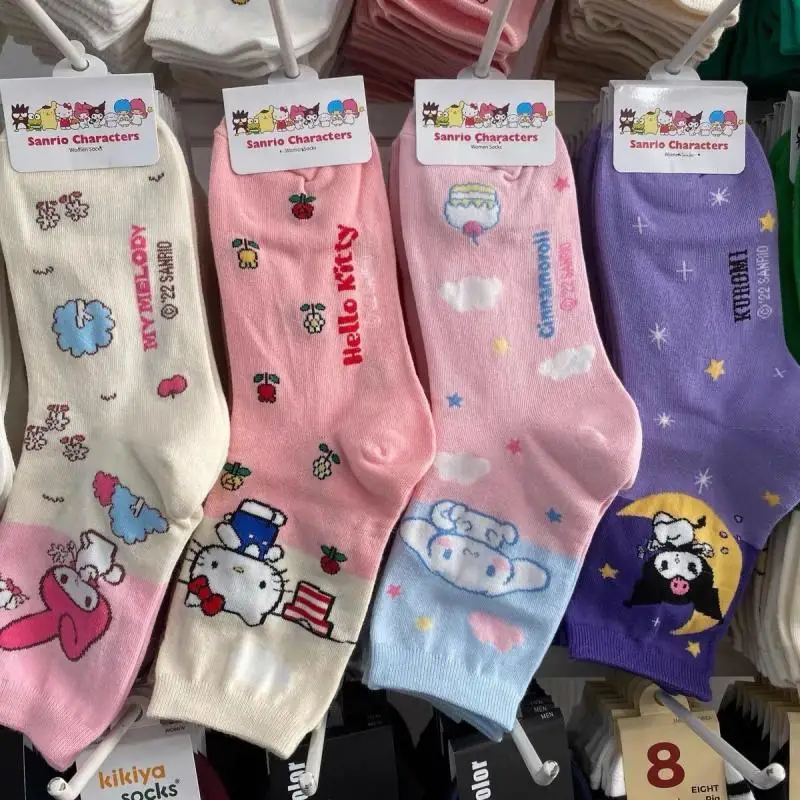 

Kawaii Sanrioed Hellokittys Socks Kuromi Cinnamoroll My Melody Student Cartoon Socks Casual Warm Cute Mid-Calf Socks Korean Gift
