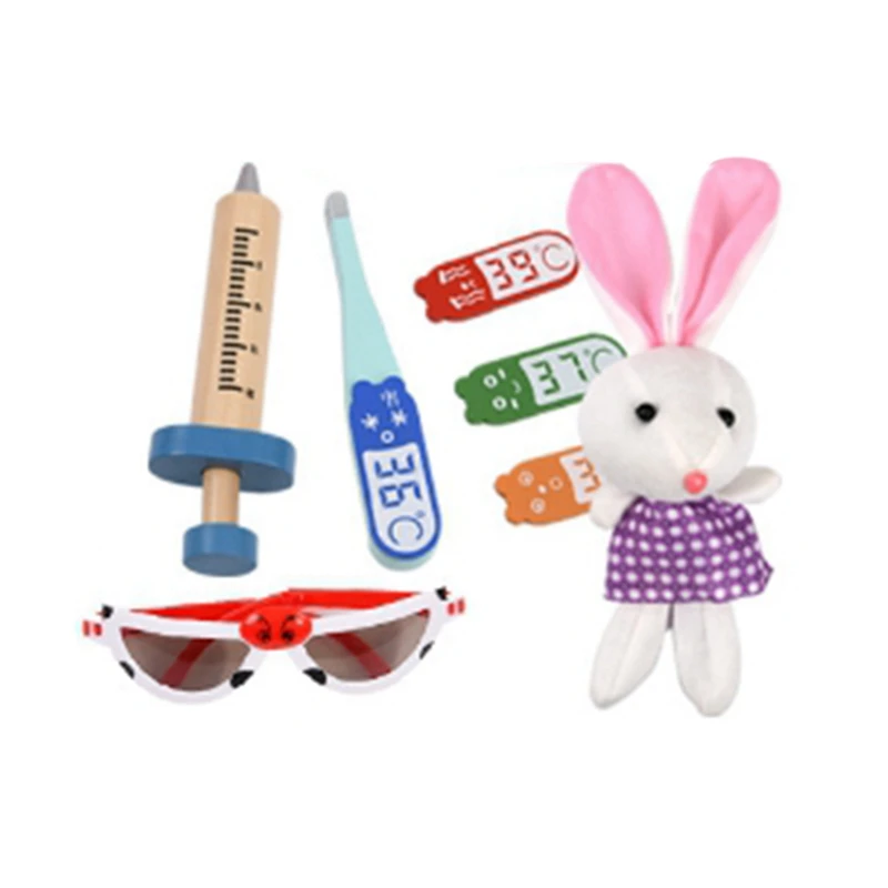 A72I Doctor Toys for Children Set Kids Wooden Pretend Play Kit Games for Girl Boy Red Medical Dentist Medicine Box