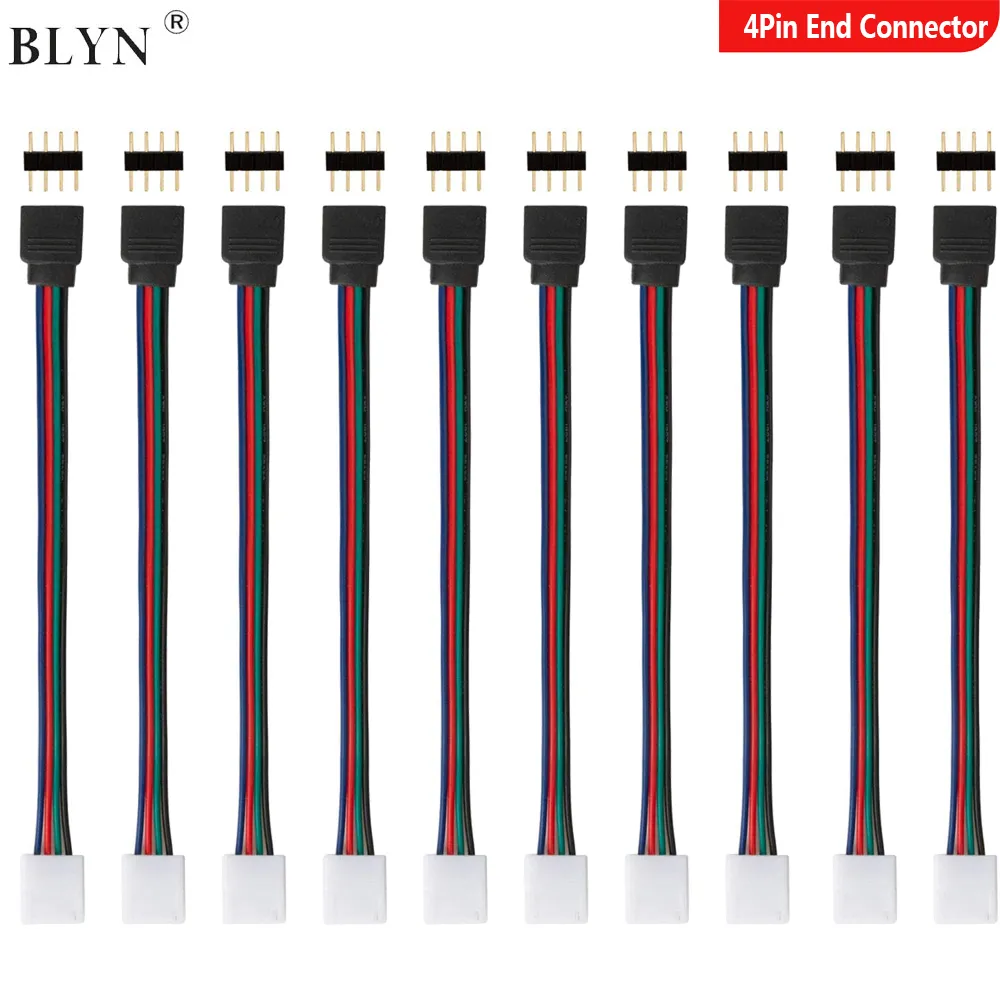 

5050 LED RGB Strip Light Connector 4 Pin Conductor 10mm Strip to Controller Jumper Solderless Clip On Pigtail Power Adapter