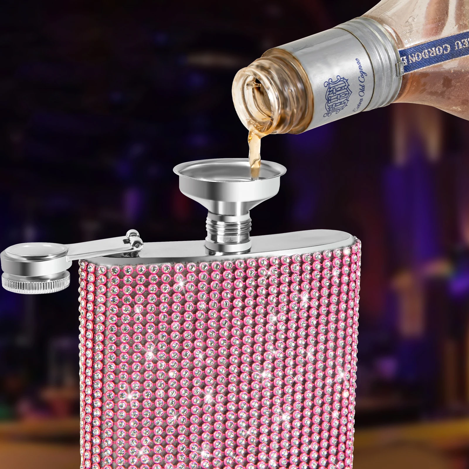 

6oz Shiny Diamond Wine Bottle Whisky Pot Bottle Vacuum Insulated Hip Flasks Drinker Alcohol Funnel Travel Wine Cup