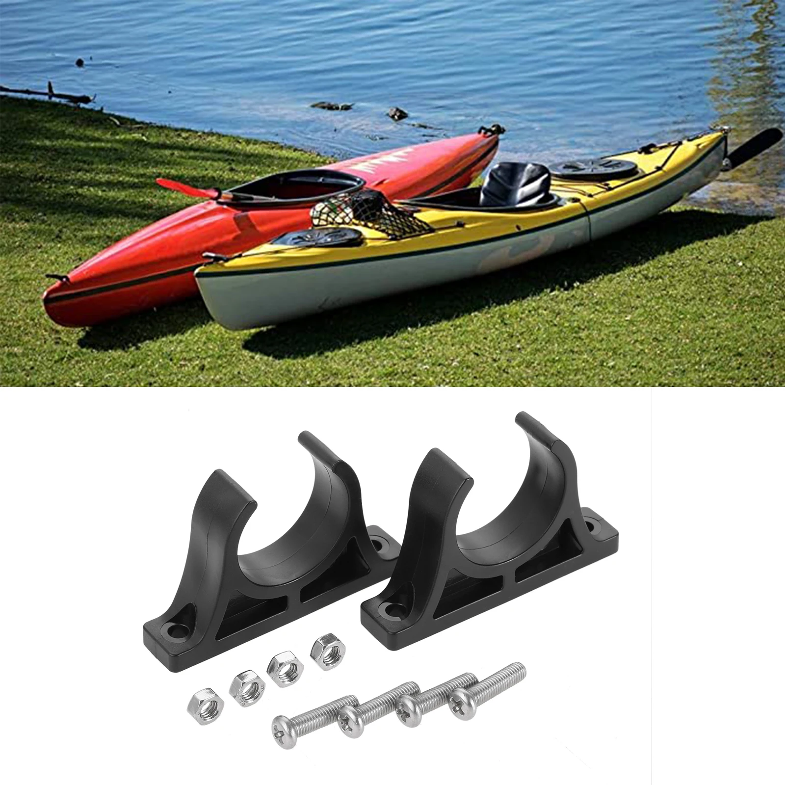 

2 Pcs Kayak Paddle Holder Black Plastic 70.5x44mm Diameter 32mm Twin Fixing Holes with Screws Nuts Kayaks Canoes Accessories