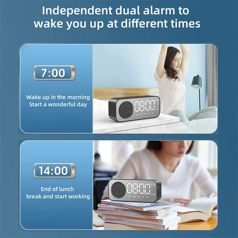Desktop Alarm Clock Bluetooth wireless audio mini LED mirror digital clock mobile phone speaker stereo audio TF Card FM radio 6