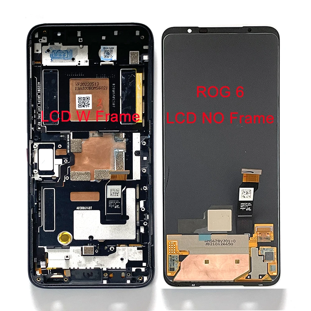 Amoled Novo Original para Asus Rog Phone 6d Ai2201c Tela Lcd Tela de Toque Digitador para Asus Rog Rog7 Lcd Frame