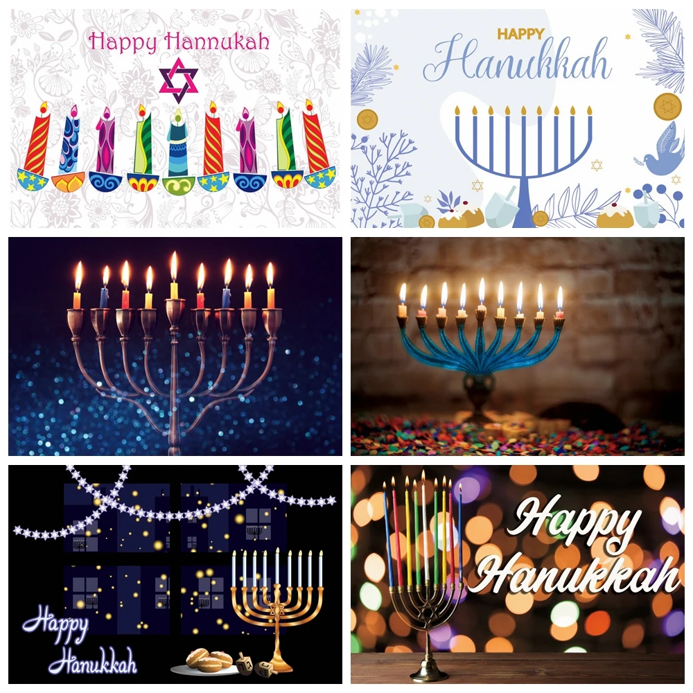 Yeele Happy Hanukkah Backdrop Decoration Chanukah Jewish Holiday Golden Candlestick Candles