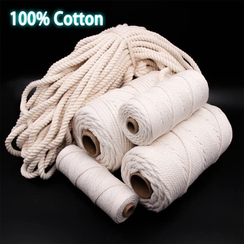 1mm-10mm 100% Cotton Macrame Cord Rope String DIY Handmade Wall Hangings Natural 3mm Rope Sewing Bohemia Wedding Home Decoration 1