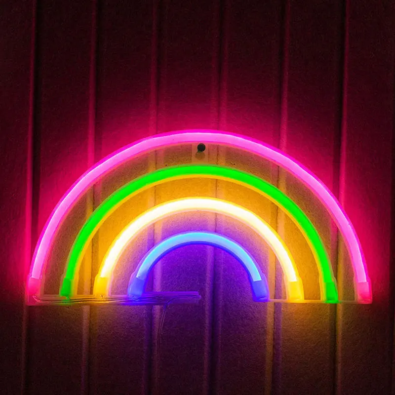 Rainbow Shaped Neon Signs w Base,LED Light,Atmosphere Lighting for Wall,Night Lamp for Birthday,Party,E-sports Room,Decoration