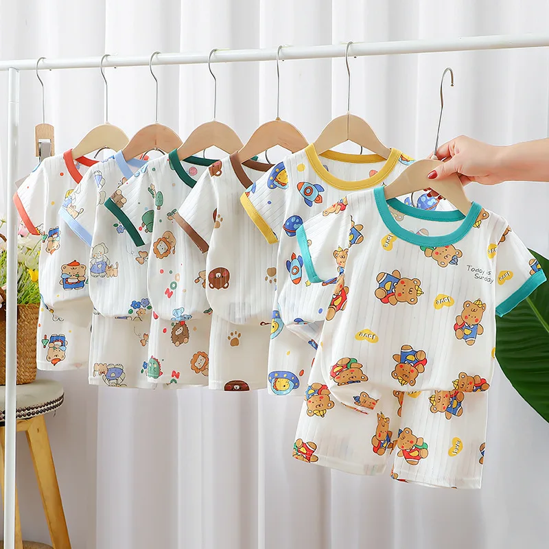 Summer Children's Clothing Boys Girls Short-sleeved Shorts Suit Baby T-shirt + Pants Pure Cotton Clothes Set kids clothing set