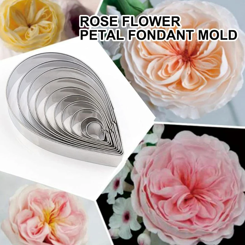 

10Pcs/set Rose Flower Petal Fondant Flower Cookie Cutter Mold Teardrop Shaped Biscuit Cutting Tools Wedding Birthday Cake Decor